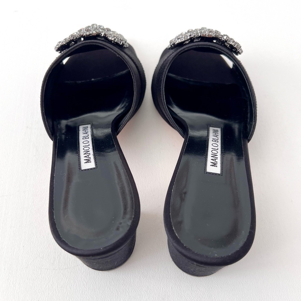 MANOLO BLAHNIK | Martanew Black Satin Jewel Buckle Mules EU 36 US 6 - Picture 8 of 13